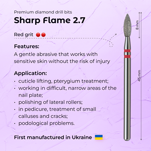 Formula Profi Diamond Sharp Flame Stainless Steel 2.7mm Red Grit Professional Premium <b>Nail</b> Drill Bit for Large Cuticle Use - Product Image 3