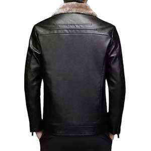 Men's <b>Jackets</b> Men Clothing Long Sleeves Pockets Zipper Windproof Winter <b>Faux</b> <b>Black</b> <b>Fur</b> Leather Motorcycle Casual <b>Jackets</b> for Men - Product Image 3