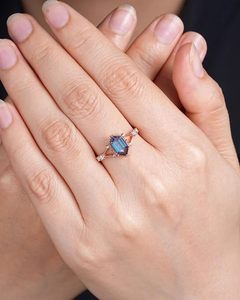 925 Sterling Silver Long Hexagon Cut Alexandrite Engagement <b>Ring</b> Rhodium Plated <b>Split</b> Shank <b>Ring</b> for Wedding Party - Product Image 2