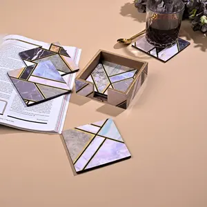 Ensemble de luxe de 6 sous-verres et dessous de tasse rectangulaires modernes en bois écologique, faits à la main, sous-verres de luxe faits à la main - Product Image 4