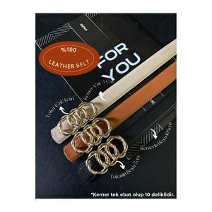 Ceinture pour femme en cuir véritable à boucle intégrée, 3 pièces, pour pantalon, veste et robe - Noir-Brun-Beige - Product Image 1