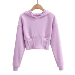 Sudaderas con capucha cortas de poliéster y algodón a la moda, actualización de armario informal con estilo con cuello con capucha y técnicas lavadas con logotipo frontal - Product Image 4