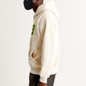 Sudadera con capucha bordada de chenilla mezclada de algodón 100% de 450gsm de tela pesada gruesa negra de fábrica al por mayor - Product Image 5