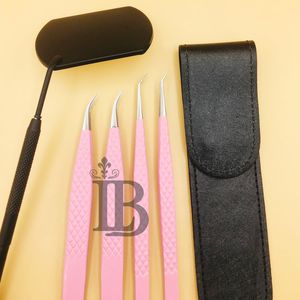 Pinzas Rosadas de Acero Inoxidable con Punta de Fibra, Pinzas para Pestañas de 90 Grados con Punta Serrada, Uso para Cejas, Logotipo Personalizado, Pestañas Planas de Mink - Product Image 5