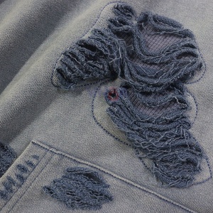 เสื้อฮู้ดดี้ผู้ชายฤดูหนาวแบบสั่งทำพิเศษ ผ้าฝ้ายฟลีซ 100% พิมพ์ลายแบบดิสเทรส ปักลาย ซิปแบบรูดขึ้น ทรงโอเวอร์ไซส์ - Product Image 3