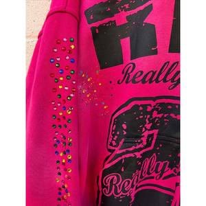 Trendy 100% Cotton Fleece Zip up Hoodie Hombres Sparkly Letter Print Elegante Streetwear Anti-Pilling Alta calidad - Product Image 5