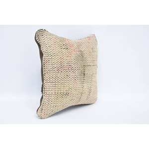 Subtle Striped Wool Kantha Patchwork <b>Pillow</b> 12x12 Inch Beige Luxury Living Decorative Cushion Woven Technique Vintage Fluffy - Product Image 3