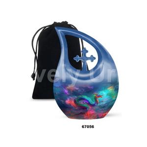 Urna para adultos de cremación de dragón con gota de lágrima de aluminio azul de alta calidad para cenizas humanas, urna cruzada de recuerdo con bolsa de terciopelo gratis - Product Image 1