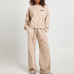Ensemble de survêtement pour femmes, doux, respirant et durable, couleurs/tailles personnalisées, vêtements d'hiver confortables, deux pièces / coupe ample avec logo - Product Image 1