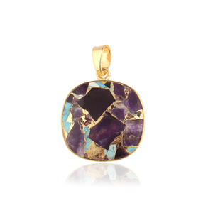 Vente en gros de bijoux à la mode mohave, pendentif en cuivre violet, turquoise, plaqué or, connecteur en forme de coussin, pendentif en pierre précieuse, bijoux - Product Image 1
