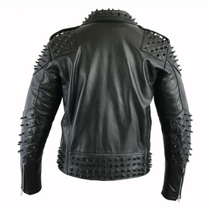 Chaqueta de cuero negro para hombre de moda de tendencia con punta larga Rocker Punk estilo tachonado chaqueta de cuero para hombre - Product Image 3