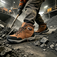 Sepatu Keselamatan Kerja SOLID STONE Coklat Nubuck-Mesh Tahan Aus Anti-Hantaman dengan Pelindung Baja untuk Pekerjaan Berat di Bengkel