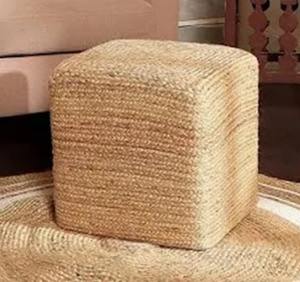 Poufs carrés en jute solide de conception moderne, faits à la main, 2 pièces, mobiles, tressés, pour le salon, la salle d'entrée - Product Image 2