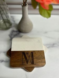 Custom Home Bar Coaster Set Creative Marble and Acacia Wooden Round Mats & Pads Spliced Marble Coasters - Product Image 5