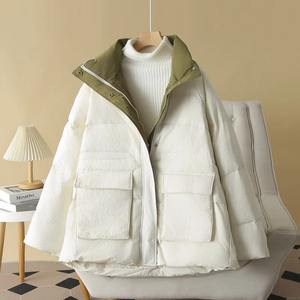 Femmes hiver chaud mi-long mince à capuche fermeture éclair Parkas à manches longues rembourré bouffée veste couleur unie fait peau de mouton coton - Product Image 2