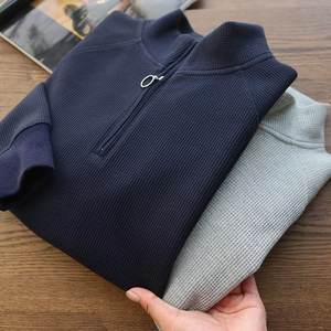 Nuevo diseño de los hombres Waffle Hoodie Color sólido de manga larga Waffle Polo Shirt Pullover Media cremallera Waffle Hoodies - Product Image 6