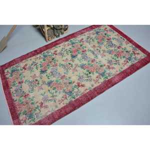Turkish Rug, 3.8x6.7 ft Vintage Rug, <b>Red</b> Ikat <b>Wool</b> Rug - Product Image 2