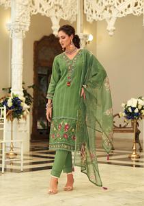 Ensemble Kurta de créateur en coton épais avec imprimé organza Dupatta Vêtements pakistanais indiens de haute qualité Salwar Kameez de qualité exportée - Product Image 3