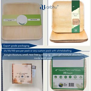 Assiettes et bols jetables écologiques en feuilles de palmier Technique personnalisée en gros expédiée directement pour les fêtes - Product Image 3