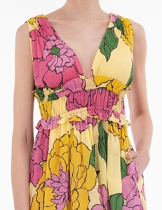 Robe d'été longue sans manches pour femme, coupe trapèze, imprimée, col en V, fermeture éclair, taille élastique, poches latérales, grandes tailles - Product Image 4