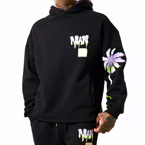 Custom Design Hooded Winter Windproof Solid Breathable <b>Mens</b> Sports <b>Tracksuit</b> <b>Silk</b> Screen Printed 100% Cotton Activewear - Product Image 2