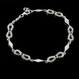 Solid 925 Sterling <b>Silver</b> Bow Knot Infinity Design Emerald Stone Bracelet For Women Wedding Wear Fine Wholesale Jewelry Supply - Product Image 1