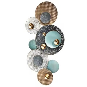 Décoration ronde en métal de style moderne de luxe Tenture murale de chambre aspect moderne bleu or pour fond de canapé Forme personnalisée - Product Image 2