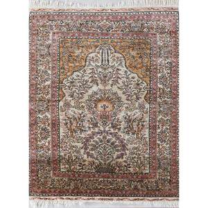 Tapis en soie noué à la main Gulmarg Gold, motif floral Pae-4063, pour usage domestique - Product Image 1