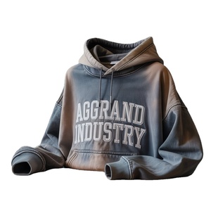 Pull à capuche OEM personnalisé pour hommes, coton éponge français lavé à l'acide, sweats à capuche avec applique brodée et patch - Product Image 1