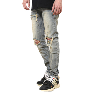 Vaqueros ajustados de diseño para hombre, jeans apilados con cintas y cremallera - Product Image 3