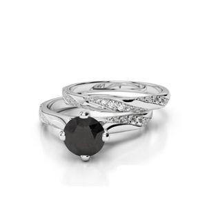 Bague de fiançailles RITZIN en or rose avec diamant noir taille ronde serti de griffes pour femme - Product Image 3