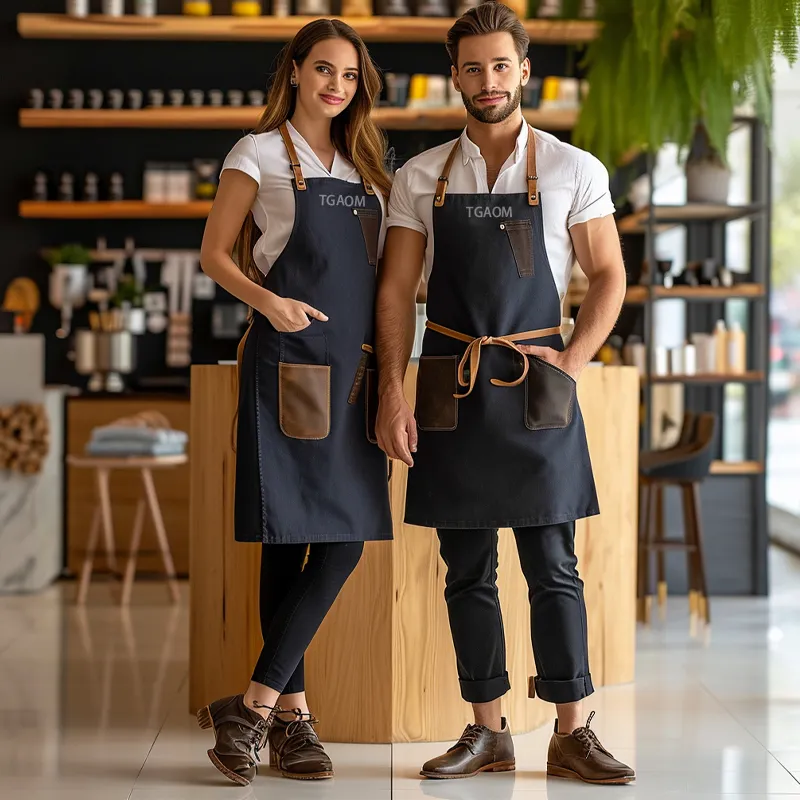 Kadın erkekler için tuval mutfak önlükleri şef stilist önlük ızgara restoran Bar dükkanı kafeler güzellik çivi stüdyoları üniforma