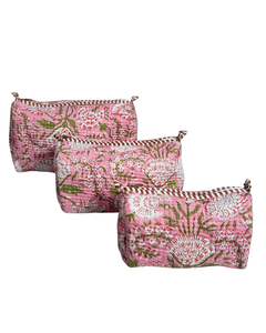 Sac de toilette matelassé en coton réutilisable, écologique, de qualité export, avec fermeture éclair |   Organisateur de maquillage de voyage - Product Image 1