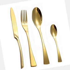 Cubiertos de acero inoxidable, utensilios de cocina ideales, mesa de café, hogar, cubiertos con acabado chapado en oro, juego de mango de diseñador de 4 - Product Image 1
