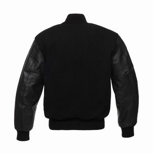 Vente en gros de vestes universitaires pour homme manches en cuir col montant bouton couvert couleur noire vestes d'hiver pour hommes 2025 - Product Image 2