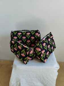 Set Of 3 Cotton <b>Quilted</b> Makeup Bag & Organizer Cotton Toiletry Case Travel Bag floral Print Makeup Bag Toiletries Organizer Bag - Product Image 5