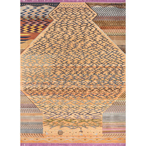 Alfombra Geométrica Freedom Manchaha Hecha a Mano con Lana y Seda de Bambú, Roja y Naranja, para Uso Doméstico, Les-1738 - Product Image 1