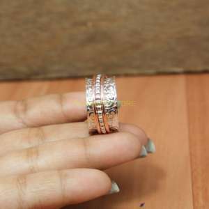 Handmade <b>Spinner</b> <b>Ring</b> 925 Sterling Silver & Copper Wide Band Boho Meditation <b>Ring</b> for Women & <b>Men</b> - Product Image 3