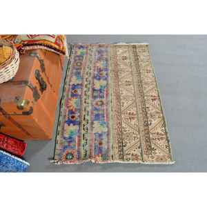 Alfombra Turca Pequeña de 2.6x3.8 pies (79x115 cm), Alfombra Vintage Azul Sólida - Product Image 1