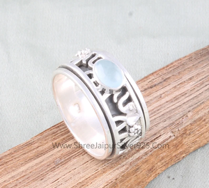 Aquamarine <b>Copper</b> Turquoise Sterling Silver Geometric Vintage Engagement Worry Ring for Unisex Wedding Anniversary & Party - Product Image 4