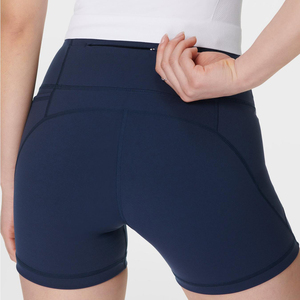 Véritable short de gymnastique pour femmes taille haute personnalisé Yoga Compression Athletic Training Pockets Seamless Workout Elastic Waist Solid - Product Image 3