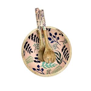 ชามเสิร์ฟอาหารเคลือบทำจากไม้พร้อมช้อนและชุดส้อมชามสลัดและอาหารทรงกลมหรูหราสำหรับเครื่องใช้บนโต๊ะอาหารในงานแต่งงาน - Product Image 1