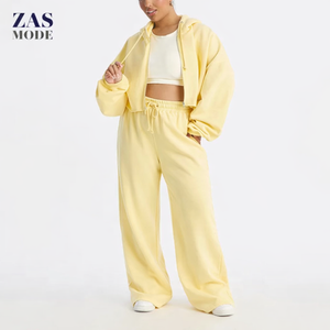 New Arrival 2025 Solid Winter Casual Fleece Hoodie <b>Hooded</b> <b>Cardigan</b> Regular Fit Stacked Micro Flared Pants Two-Piece Set Made - Product Image 1