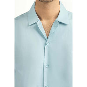 <b>Men's</b> Casual <b>Shirts</b> Double Breasted <b>Light</b> <b>BLUE</b> with Satin Poplin Fabric 100% Cotton Breathable Regular Fit Summer ODM Supply - Product Image 3