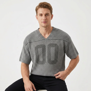 Suéter Corto Personalizado con Logotipo OEM ODM, Jersey de Punto Acanalado, Ropa Urbana, Top Corto de Punto para Hombre, Patrón 100% Algodón - Product Image 3