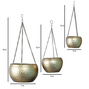 Maceta Colgante Elegante de Metal Dorado con Acabado Martillado para Exhibición de Plantas de Interior Contemporánea y Decoración del Hogar - Product Image 2