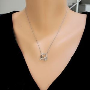 Collar de Plata de Ley 925 con Corazón y Piedra Blanca Grabada con la Palabra Amor para Compromiso - Product Image 3