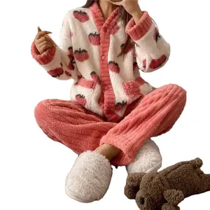 冬季羊毛睡衣加厚保暖舒适居家服冬季长袖天鹅绒可爱家居取暖套装