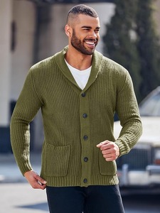 Suéter cárdigan de punto con cuello chal para hombre con bolsillos, Jersey de invierno con botones multicolor - Product Image 4