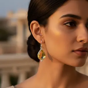 ต่างหูทรงหยดน้ำประดับพลอยซิทรินเงินแท้ 925 ชุบทองคำขาว ชุบทองคำชมพู ประดับเพชร เครื่องประดับศาสนาคริสต์ สำหรับงานแต่งงานและงานปาร์ตี้ - Product Image 2